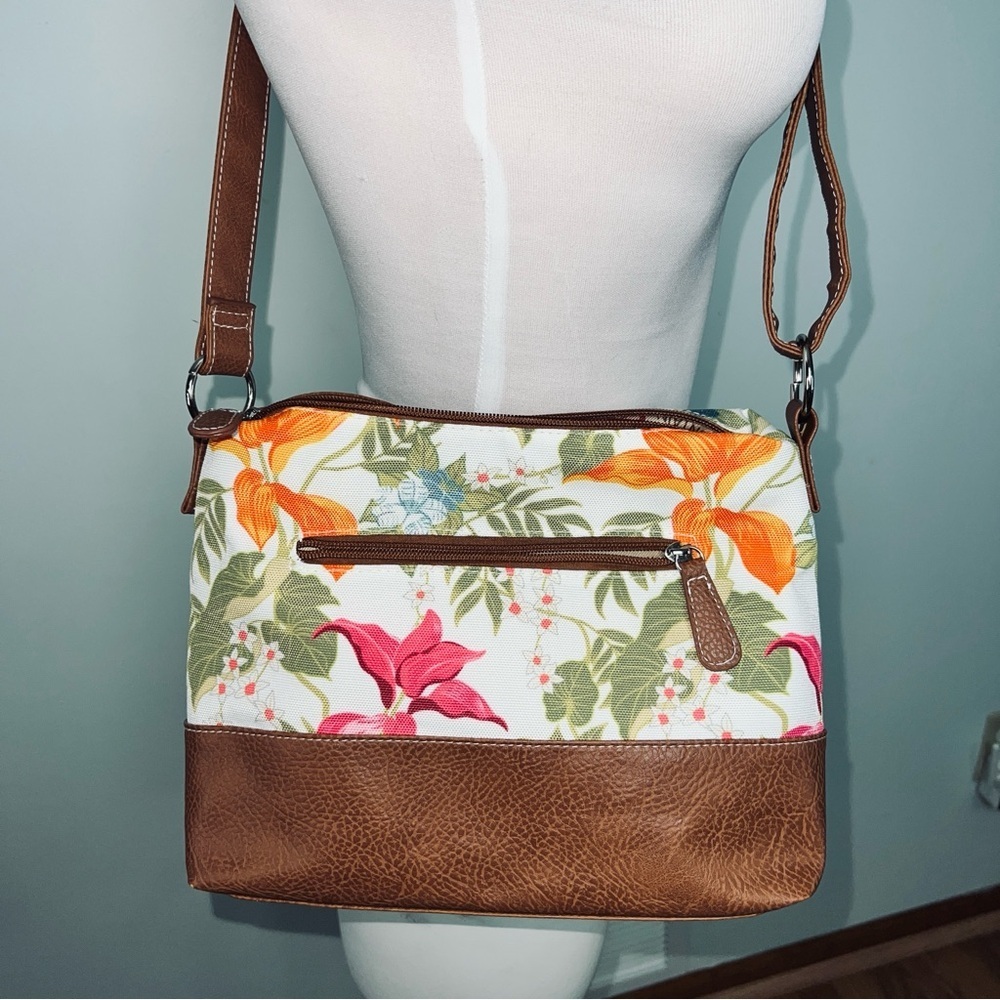 Stone Mountain Floral Canvas & Tan Faux Leather Shoulder / Crossbody Bag - Picture 9 of 12